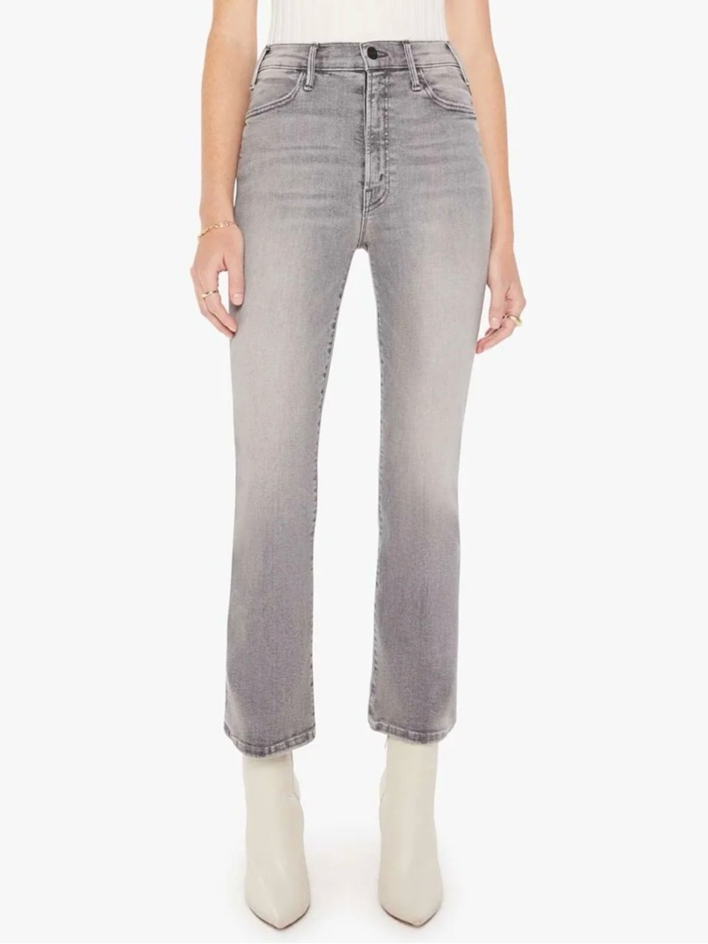 MOTHER The Hustler Ankle Barley There High-Rise Jeans in a Grey Wash size 27